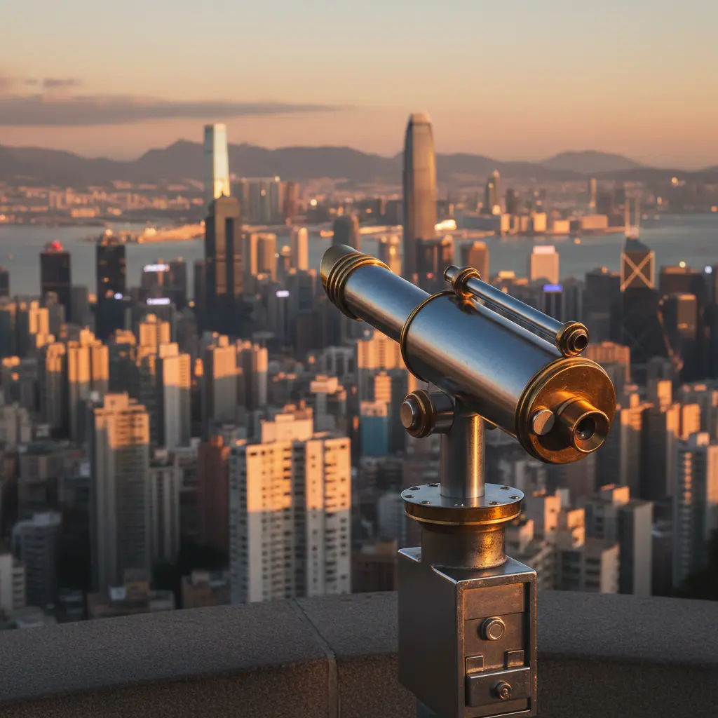 Tourist telescope pointing at skyline