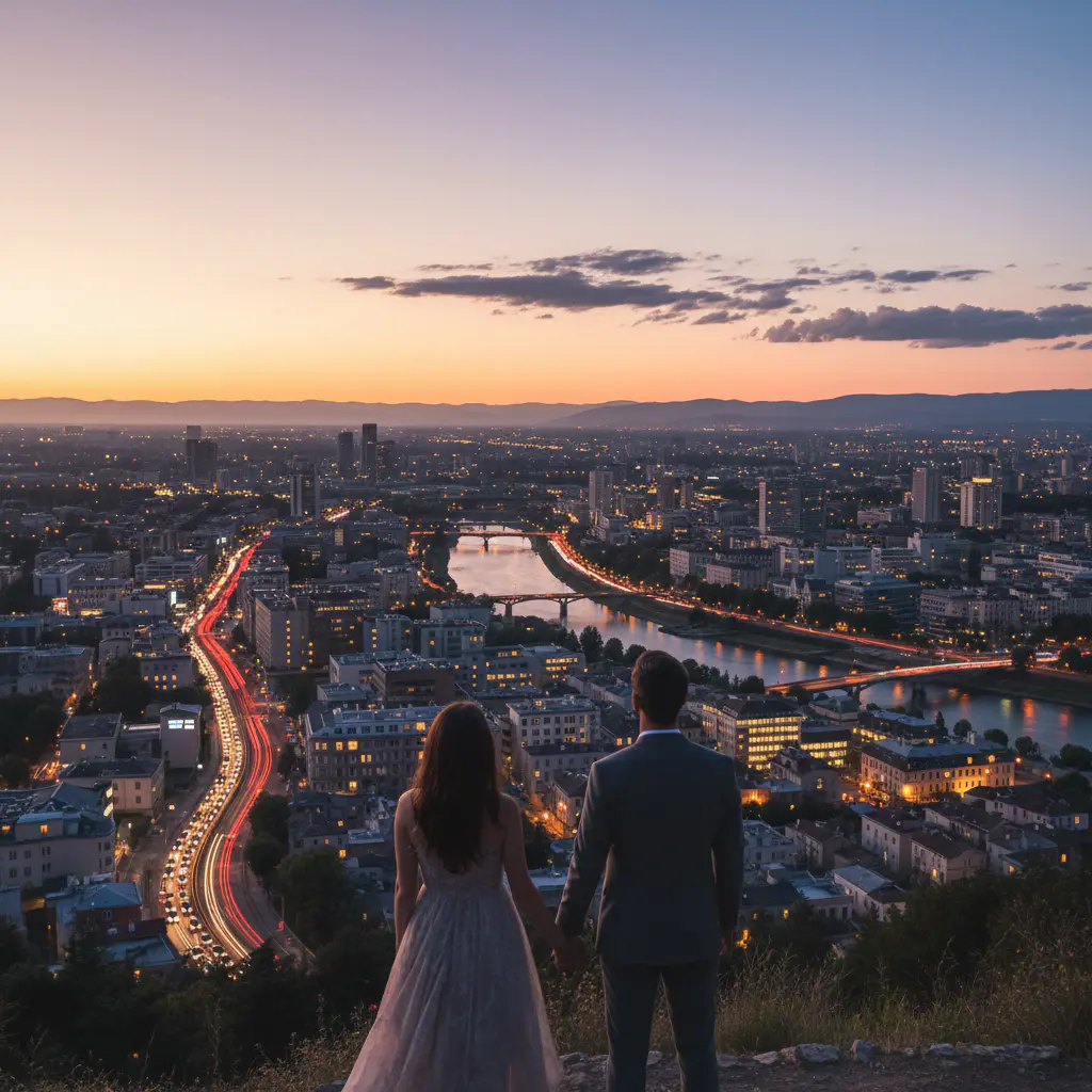 Couple looking over city